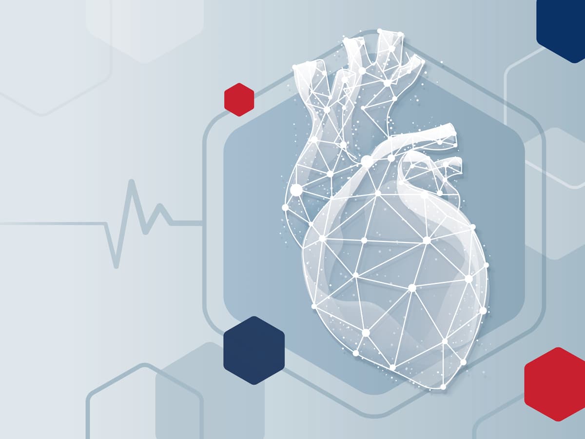 Hexagonal medical-themed design on a light blue background, featuring icons of a heart, stethoscope, hospital, and medicine