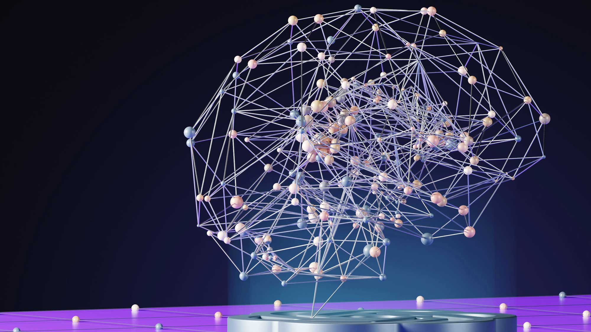 Abstract image of bars and dots connecting in a ball to demonstrate a network