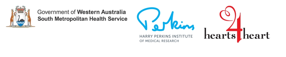 Logos of Government of Western Australia South Metropolitan Health Service, Harry Perkins Institute of Medical Research and hearts4heart