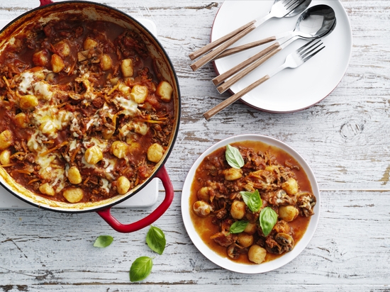 One pan gnocchi bolognese